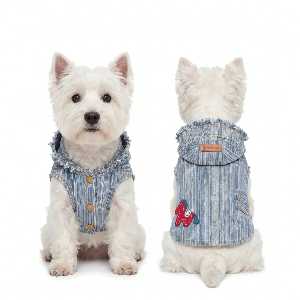 Pet Denim Clothing With Embroidered Pony Pattern For Small Animals