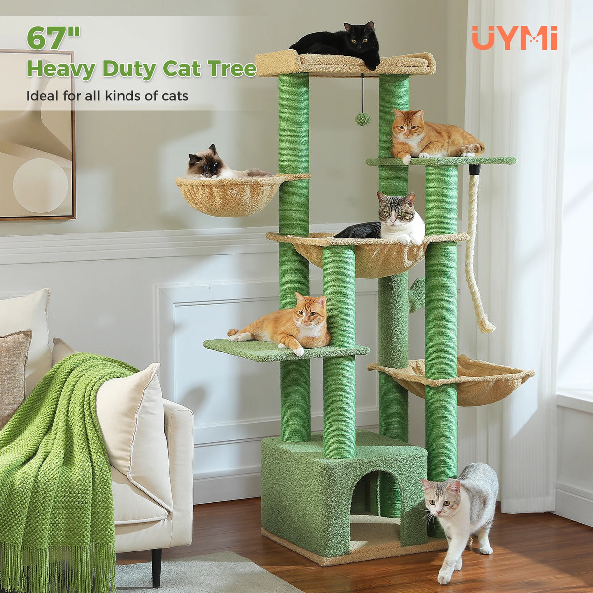 PEQULTI Cat Tree With Condo Hammocks And Scratching Posts