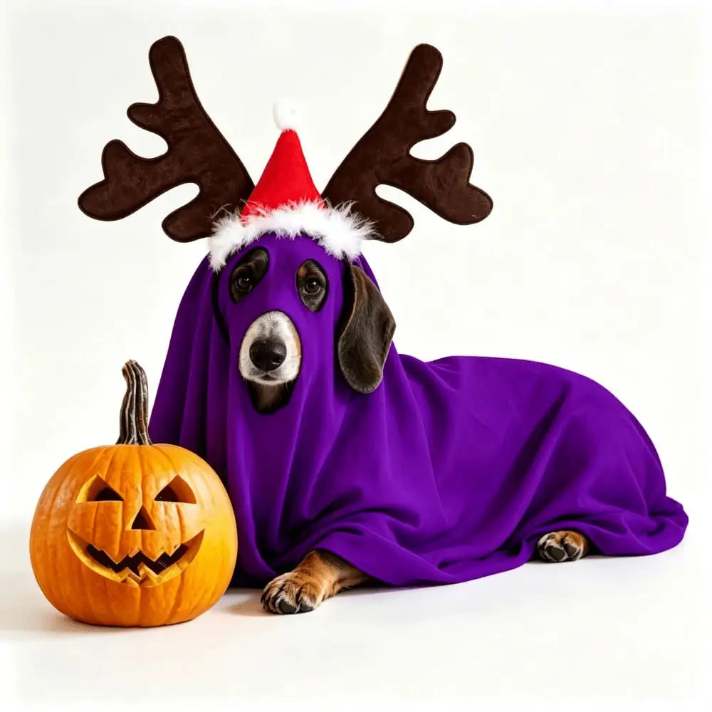 Halloween Ghost Pet Cape And Reindeer Antlers Headband Set