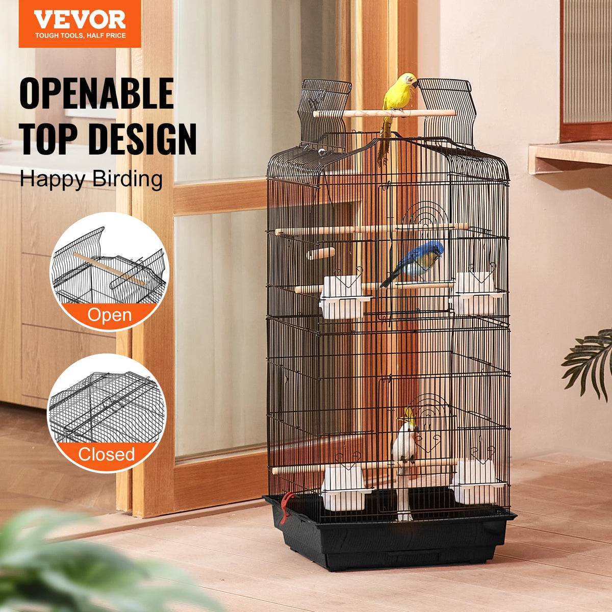 SucceBuy Hanging Bird Cage With Open Top Swing And Perch
