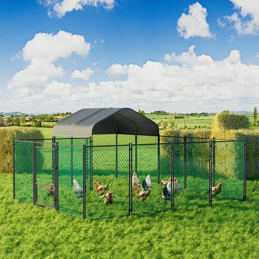 Outdoor Metal Chicken Coop Portable Tractor Cage Enclosure Farm Yards