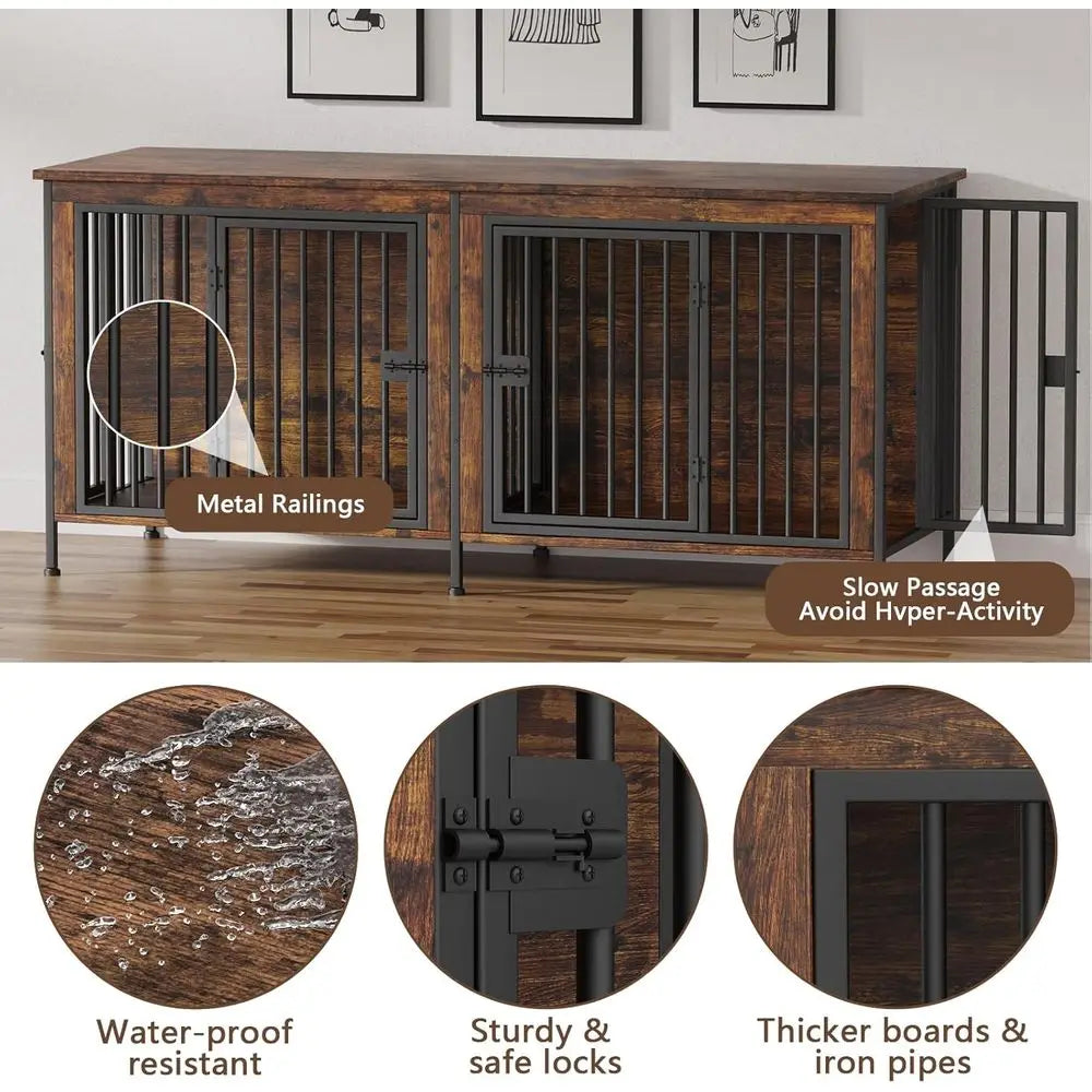 Heavy Duty Indoor Dog Crate Furniture for Two Dogs