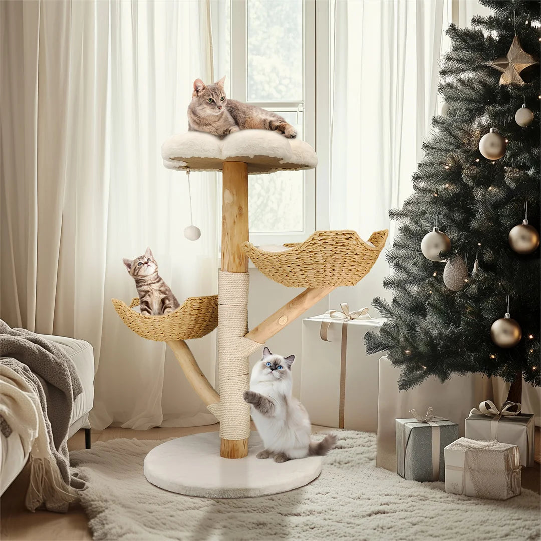BINGOPAW Modern Wood Cat Climbing Tree With Scratching Post
