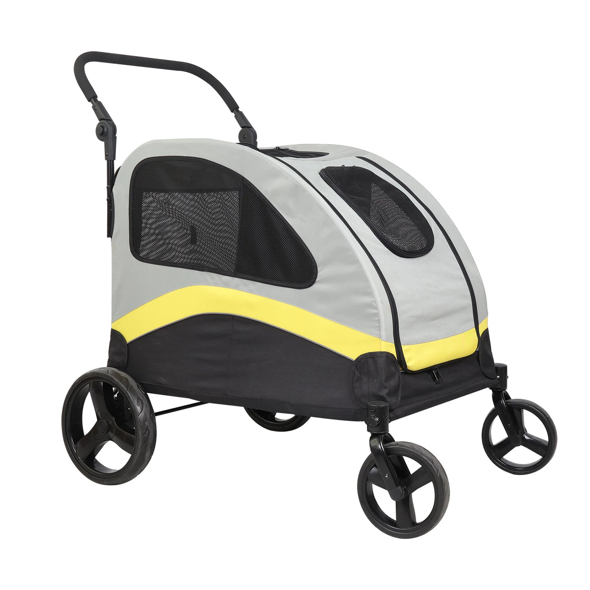 Folding Double Dog Stroller With Zipper Divider And Wheels