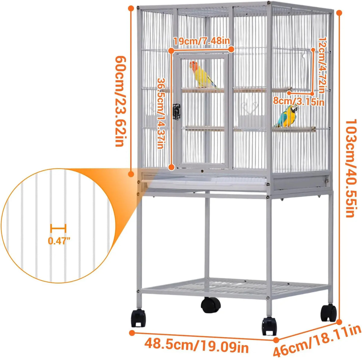 Studyset Large Bird Cage With Rolling Stand Wrought Iron Construction
