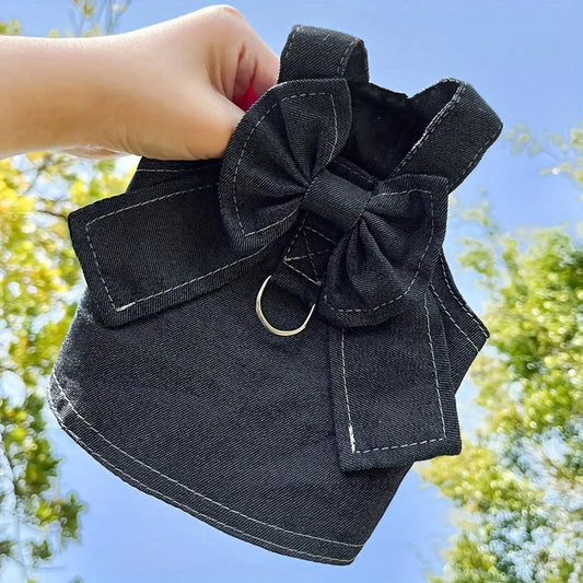 Denim Style Dog And Cat Dress Harness For Outdoor Wear