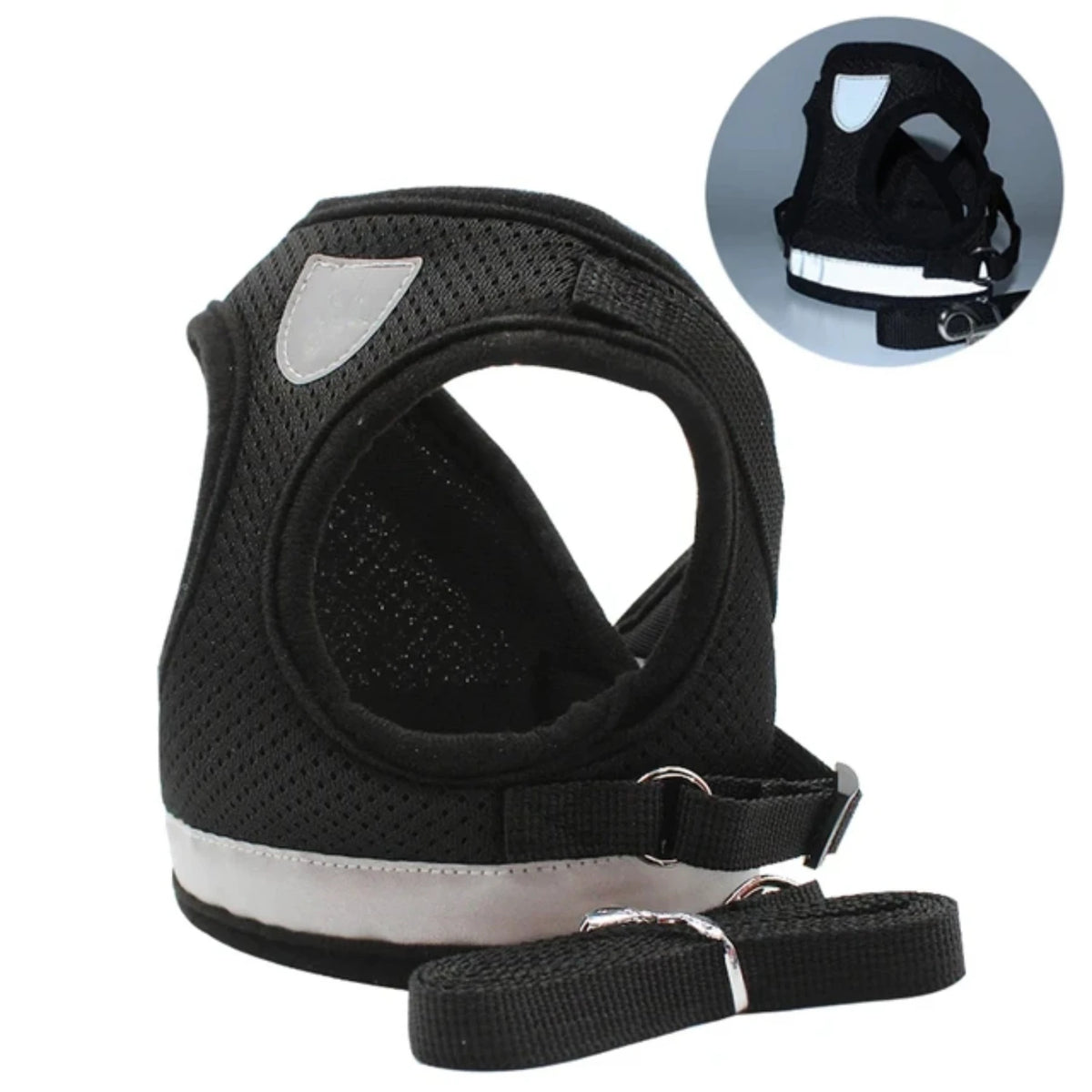 Reflective Adjustable Mesh Dog Harness Vest With Safety Leash Set