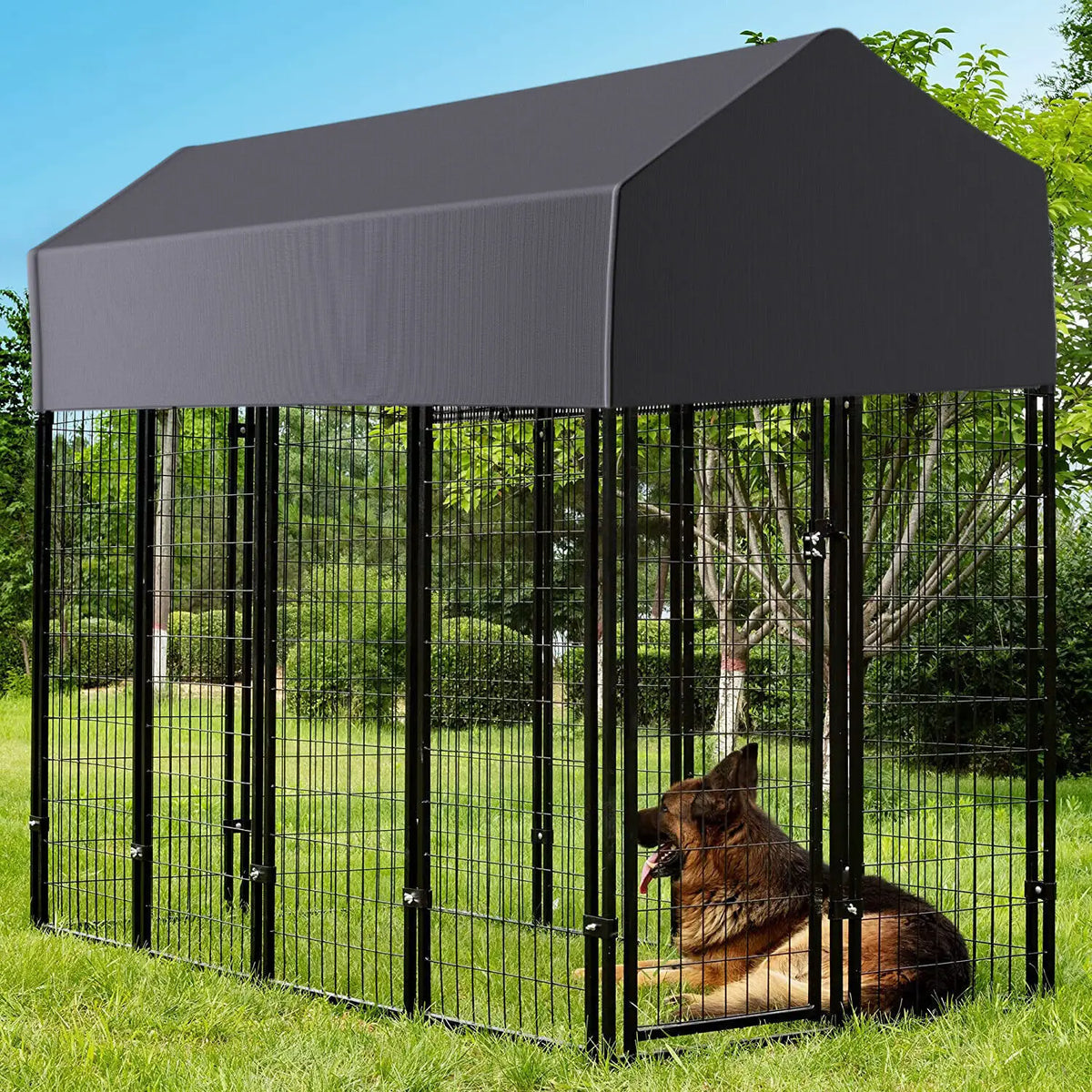 Outdoor Metal Dog Kennel With Waterproof UV Resistant Cover Playpen