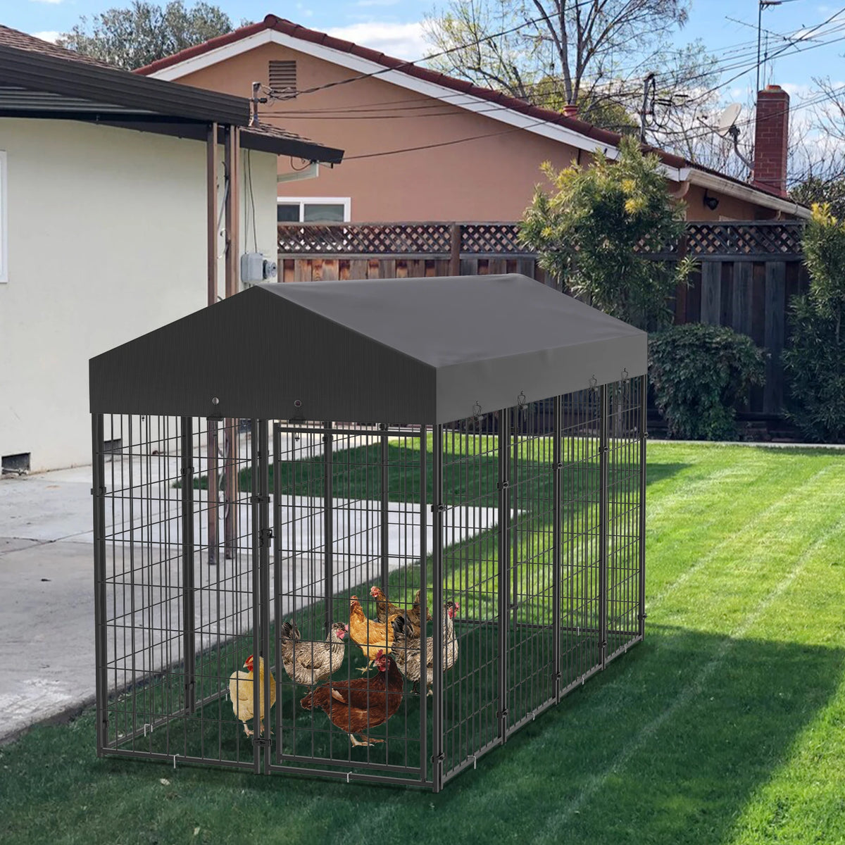 BINGOPAW Outdoor Dog Kennel With Welded Wire Run And Cover
