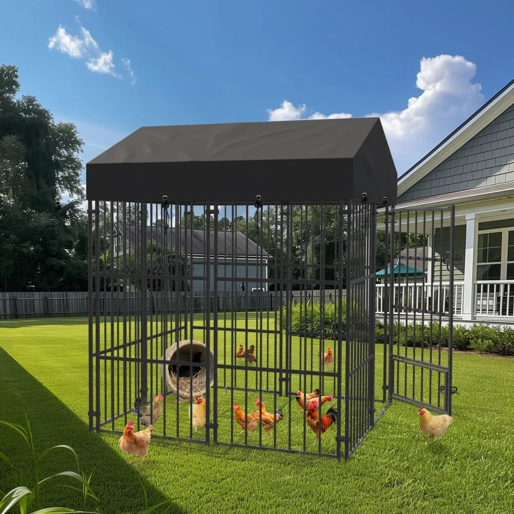 BORWART Heavy Duty Metal Dog Kennel With Protective Roof