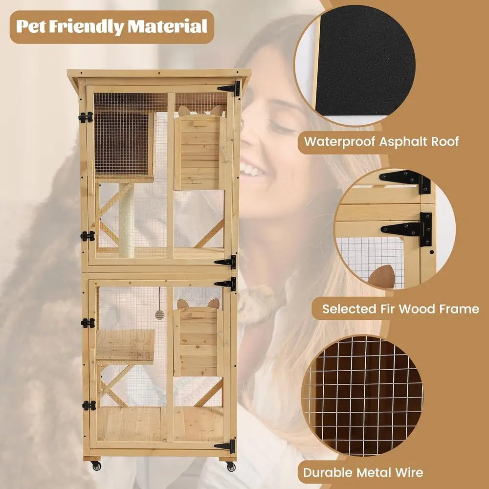 Outdoor Cat Enclosure With Resting Box And Sisal Post