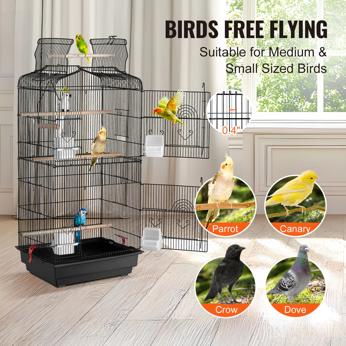 SucceBuy Hanging Bird Cage With Open Top Swing And Perch