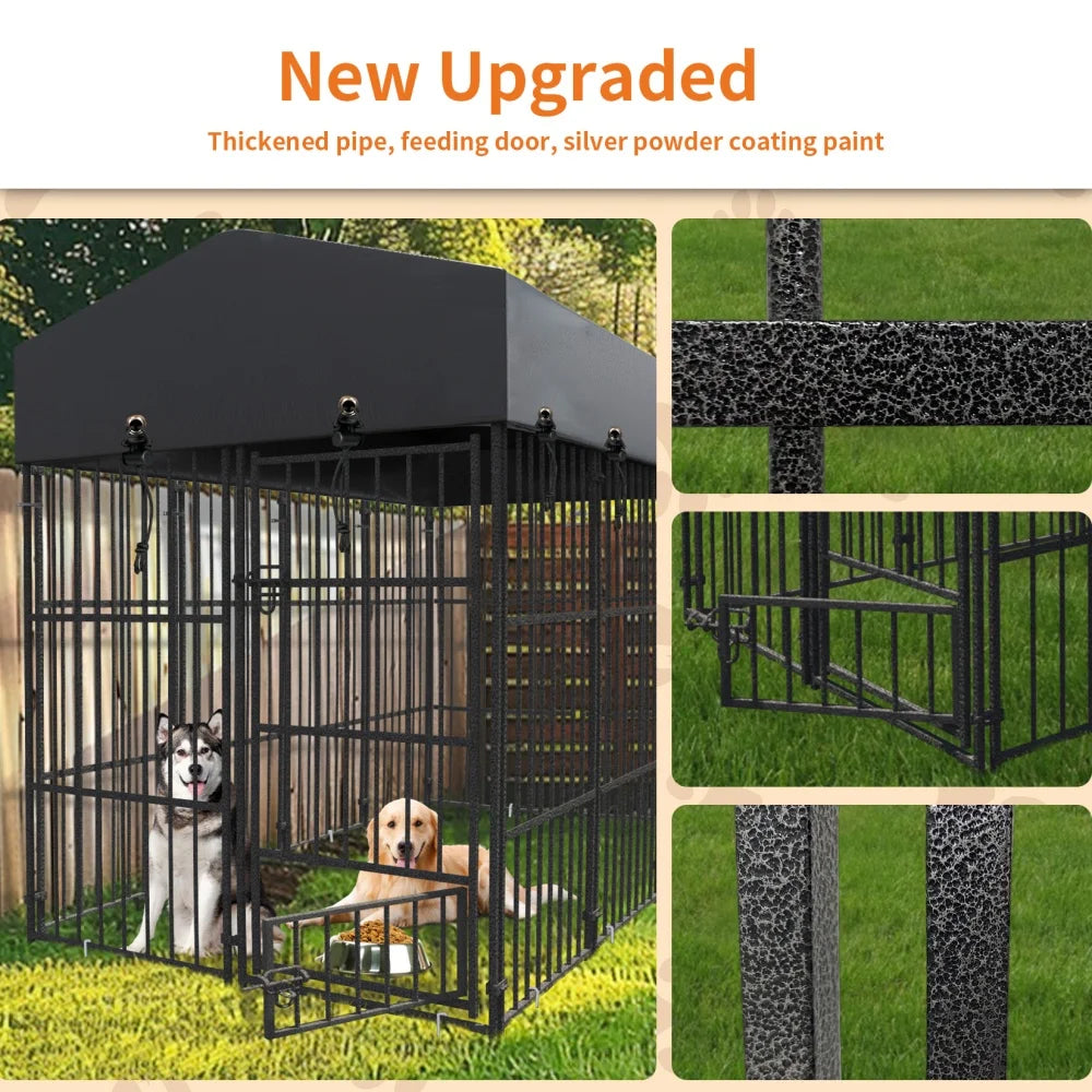 BORWART Heavy Duty Metal Dog Kennel Playpen With Roof Cover
