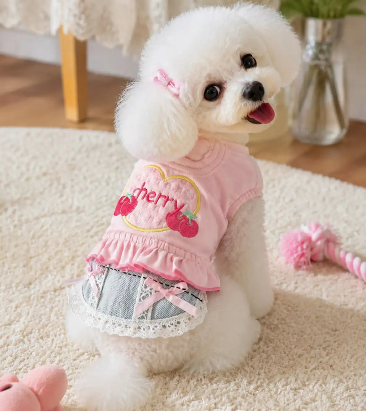 Frilled Denim Skirt Vest For Pets Ideal For Spring Outdoor Wear