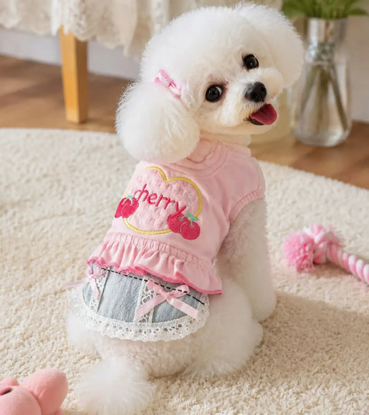 Frilled Denim Skirt Vest For Pets Ideal For Spring Outdoor Wear