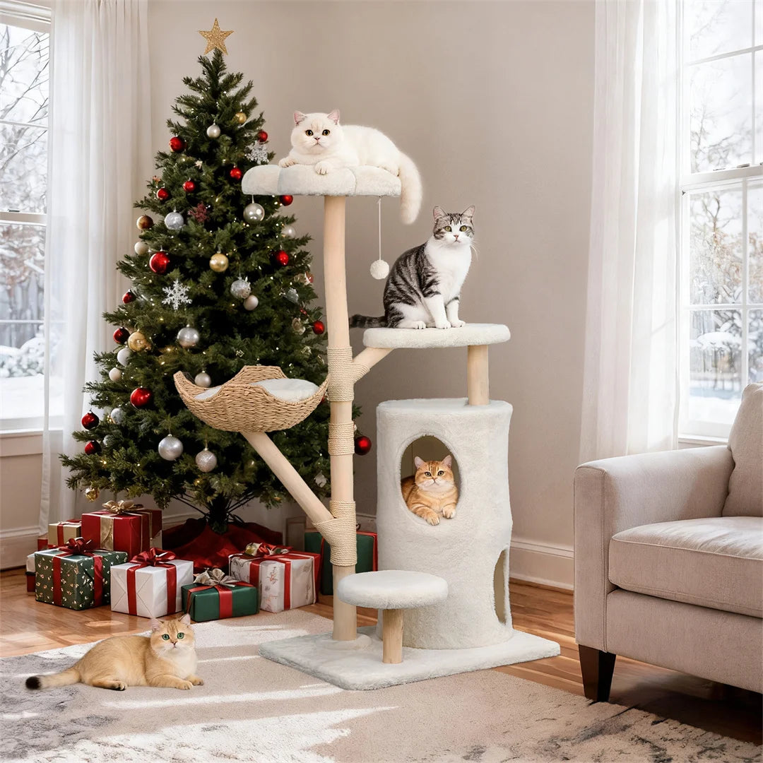 BINGOPAW Multi Level Cat Tree With Hideaways And Scratching Posts