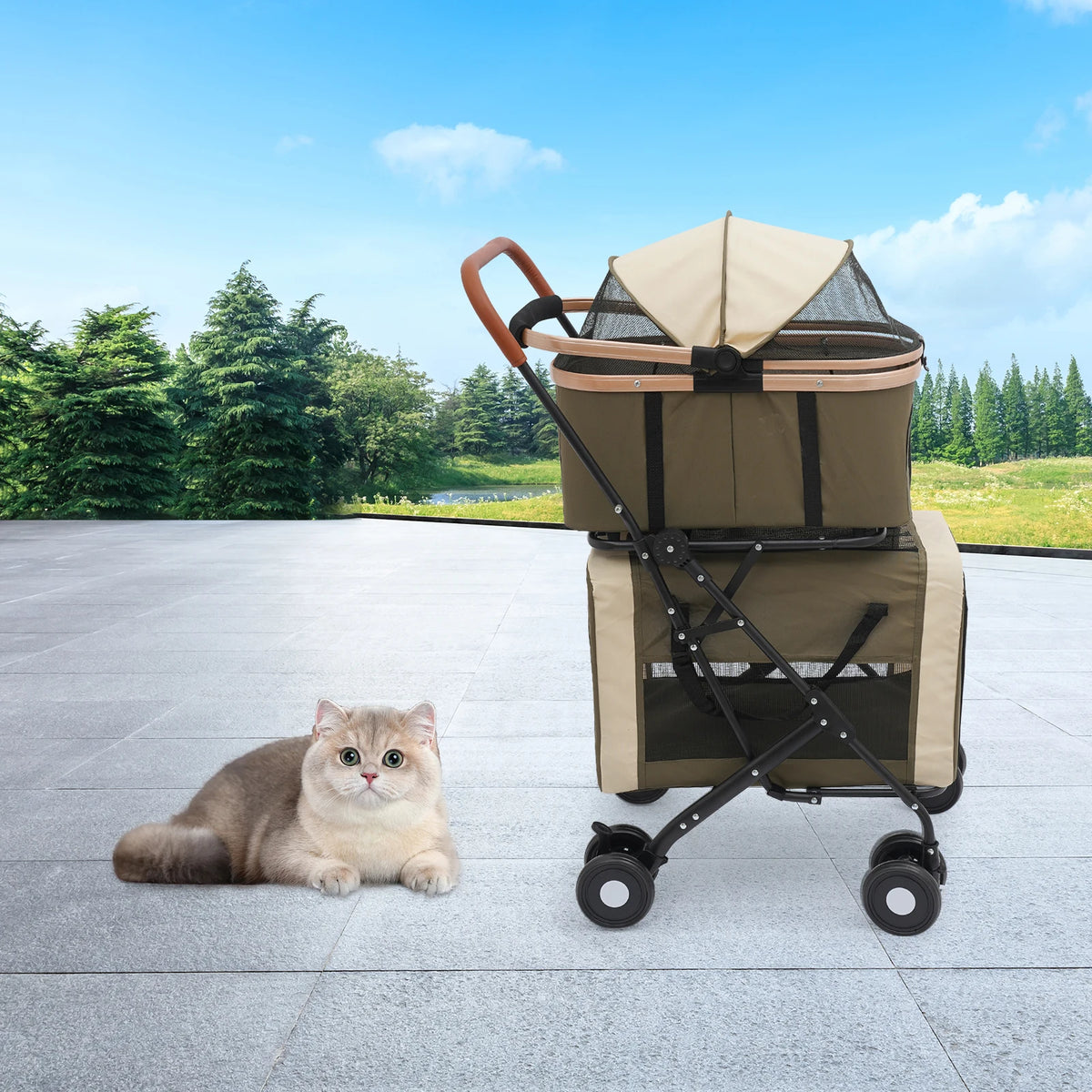 Bymaocar Foldable Two Tier Pet Stroller For Comfortable Dog Travel