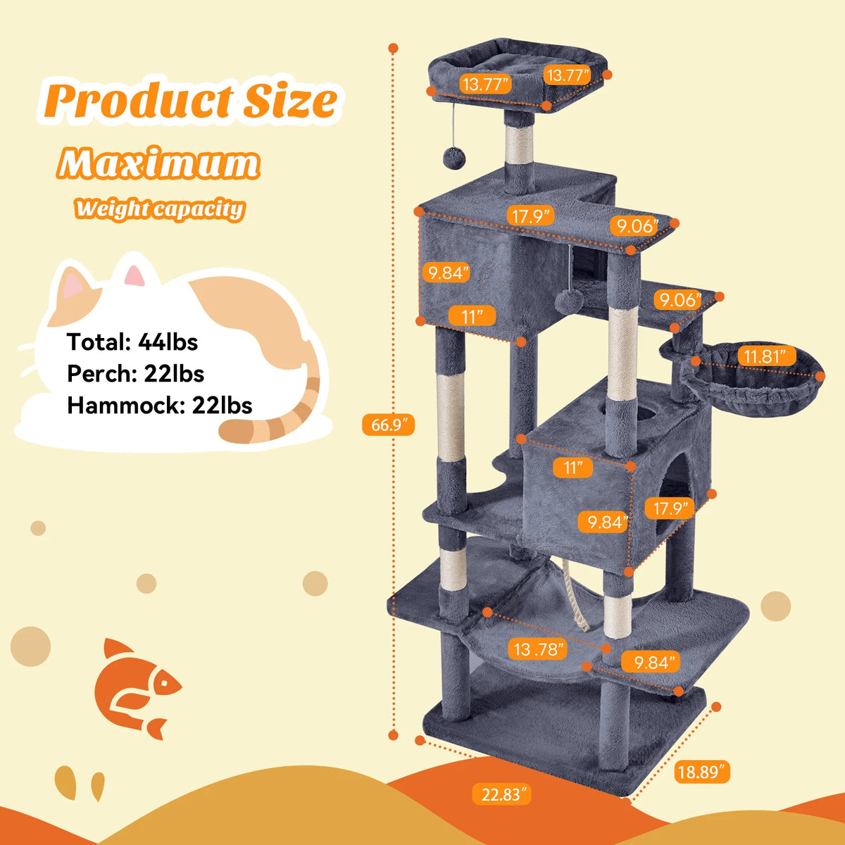 MCQ Multi Level Cat Tree Tower With Sisal Scratching Posts
