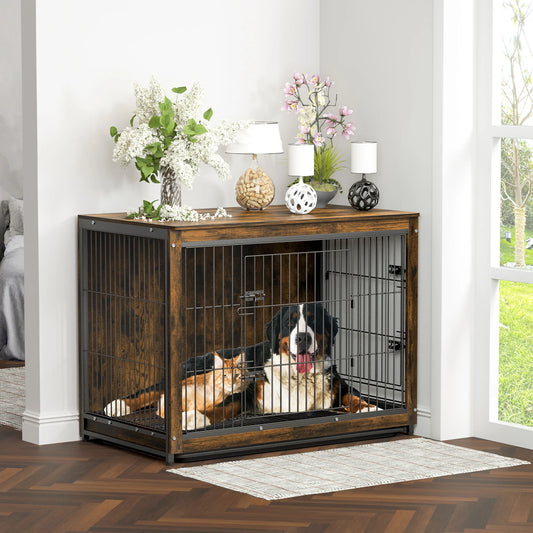 BINGOPAW Wooden Dog Crate Furniture With Double Doors And Removable Tray