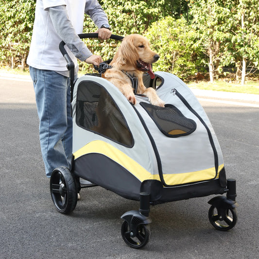 BINGOPAW Foldable Four Wheel Pet Stroller Carrier for Two Dogs