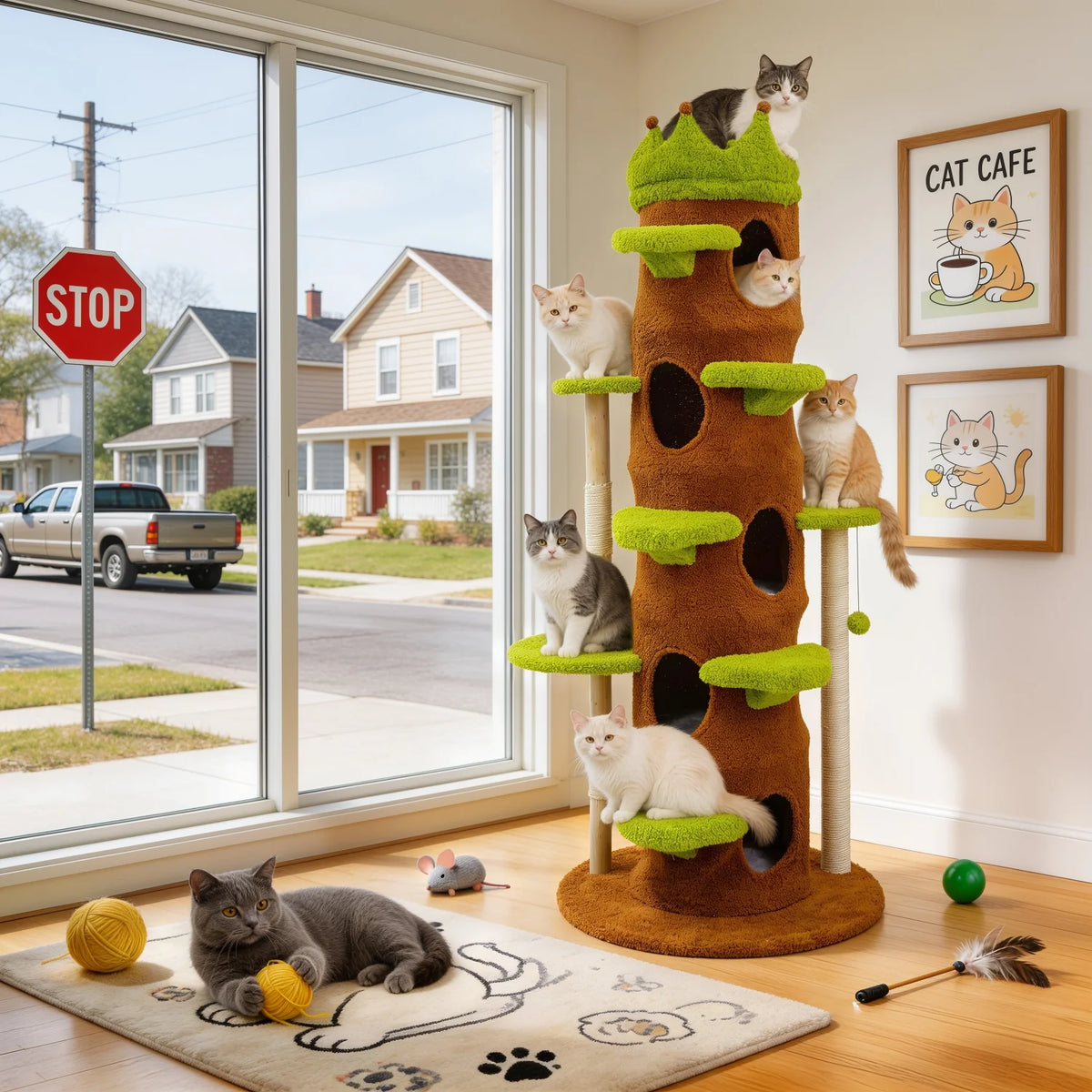 Indoor Cat Tree Tower With Plush Perch Stairs And Condo