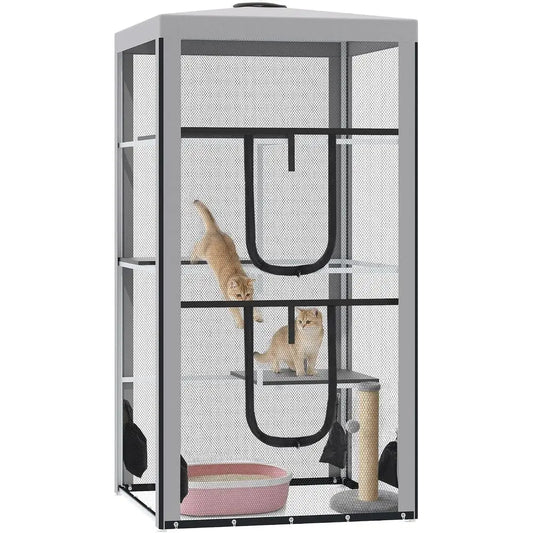 Indoor Outdoor Cat Mesh Enclosure Playpen With Platforms