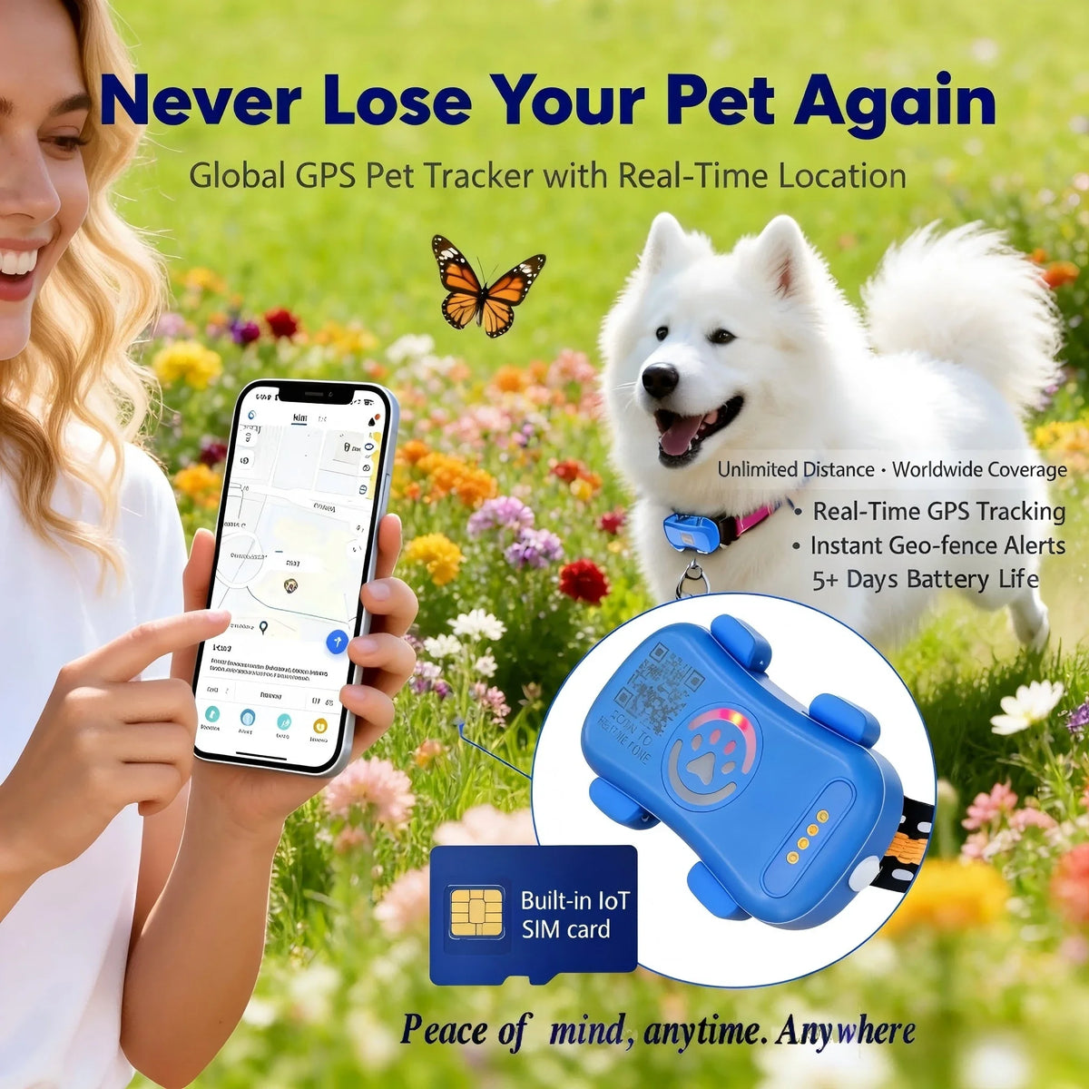 Wanwaytech GPS Pet Tracker With Unlimited Range And Secure Tracking
