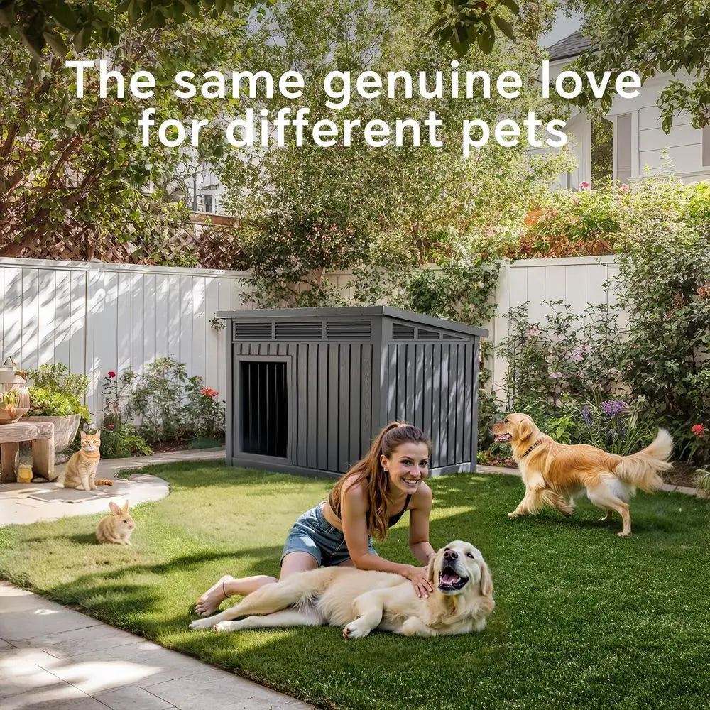 Weatherproof Indoor Outdoor Dog House With Openable Roof and Durable PP Resin Construction