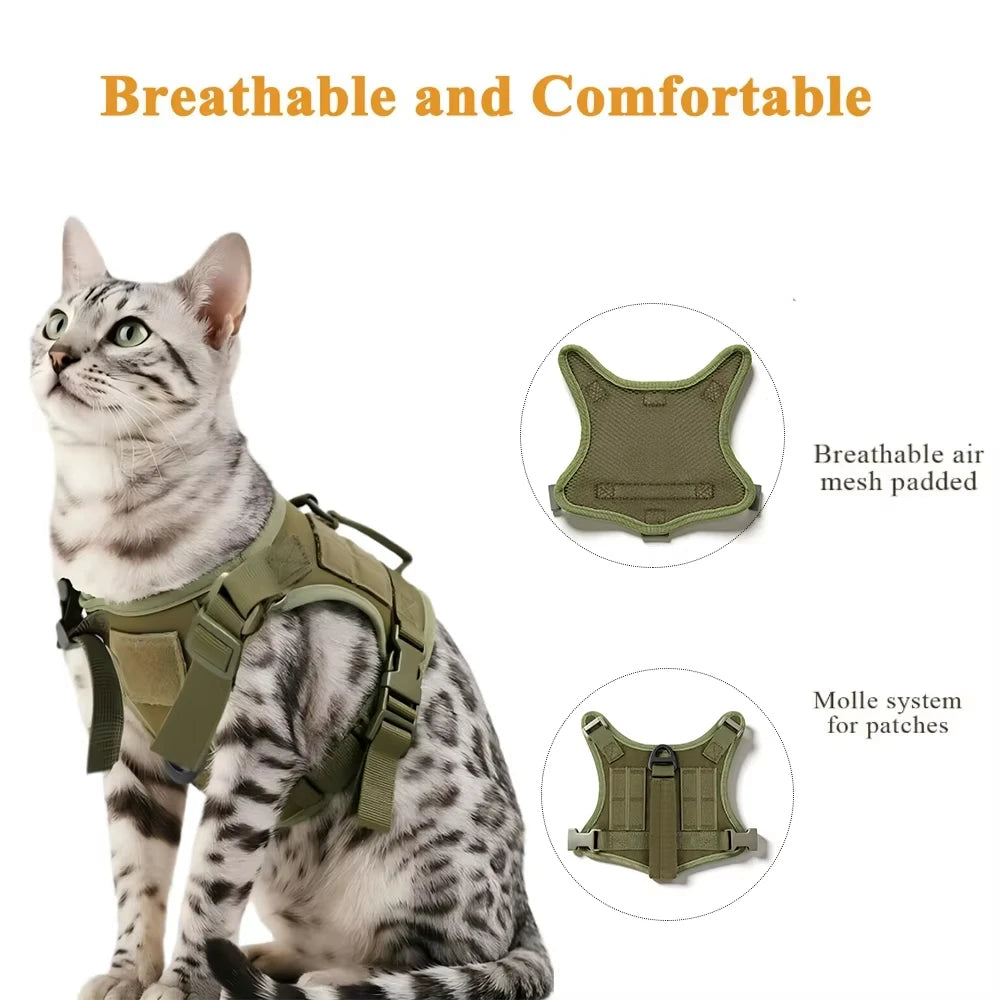 PETRAVEL Tactical Cat Harness Vest and Leash Set Adjustable Escape Proof