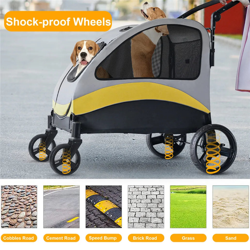 Foldable Four Wheel Pet Dog Stroller Travel Pram Cart