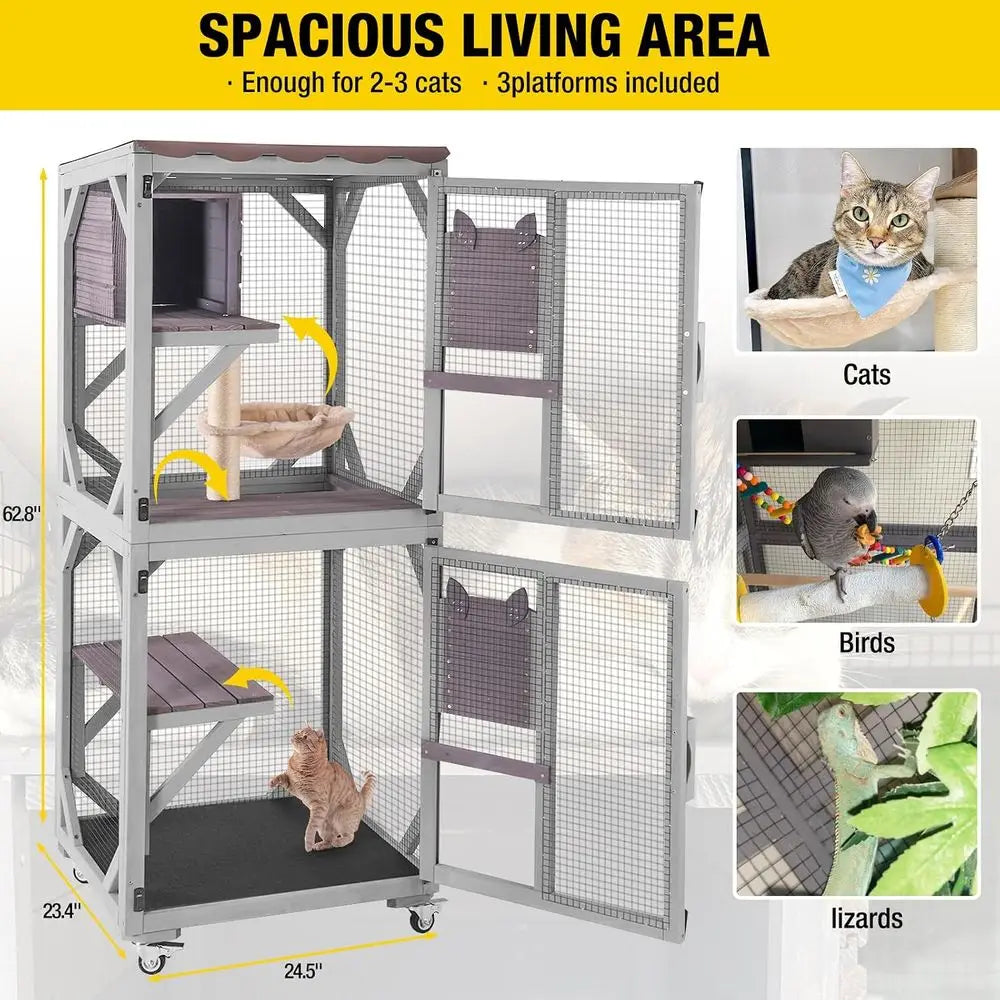 Mobile Cat Catio Enclosure With Wheels And Waterproof Cover