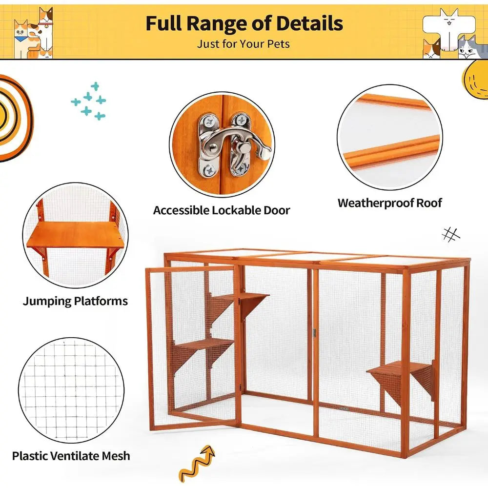 Multi Level Outdoor Catio Enclosure For Secure Pet Cat Recreation
