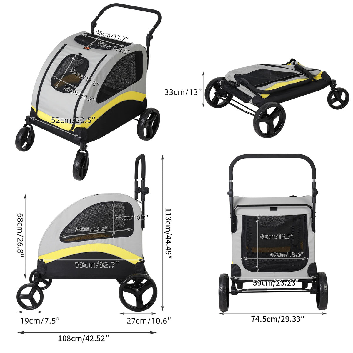 Foldable Four Wheel Pet Dog Stroller Travel Pram Cart