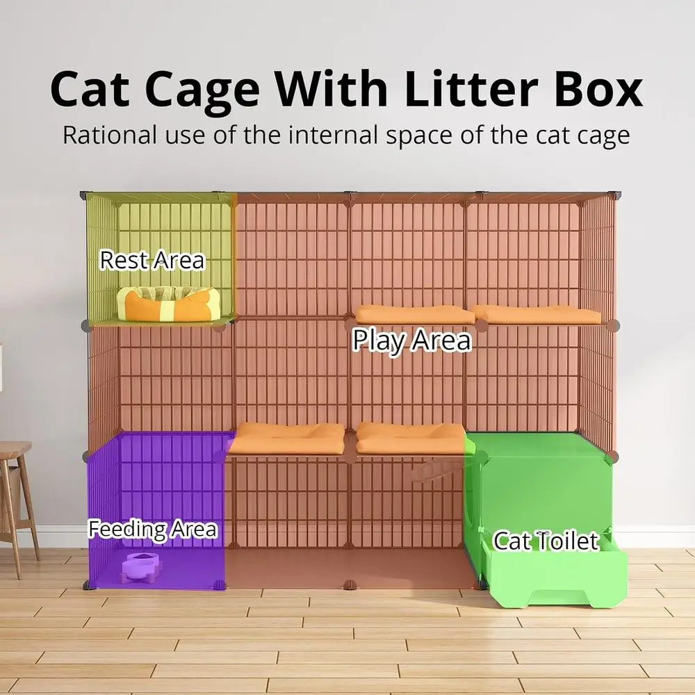 Two Tier Metal Cat Cage With Detachable Litter Box Kennel