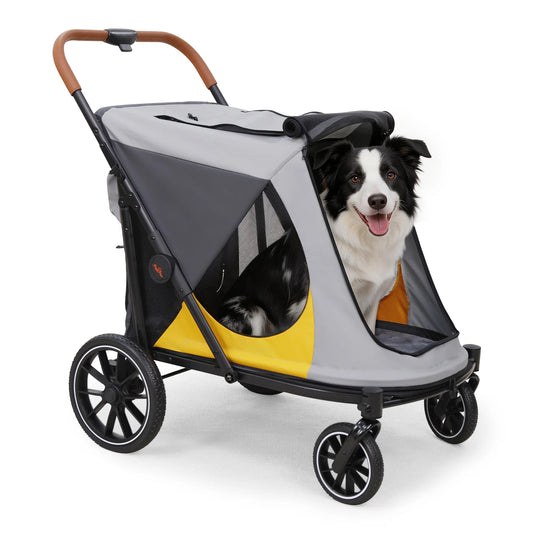 Four Wheel Folding Dog Stroller And Jogger Cart With Storage Pockets