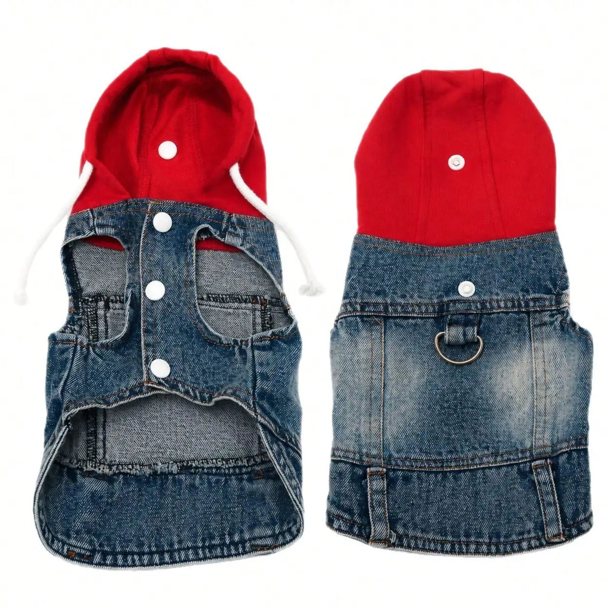 Denim Pet Hoodie Vest With Drawstring For Dogs And Cats