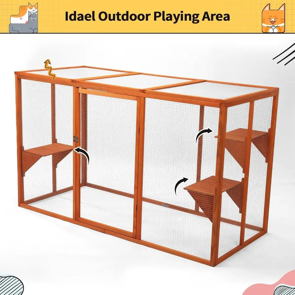 Multi Level Outdoor Catio Enclosure For Secure Pet Cat Recreation