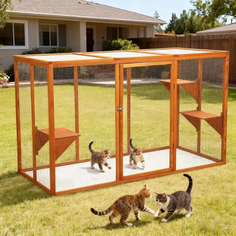 Multi Level Outdoor Catio Enclosure For Secure Pet Cat Recreation