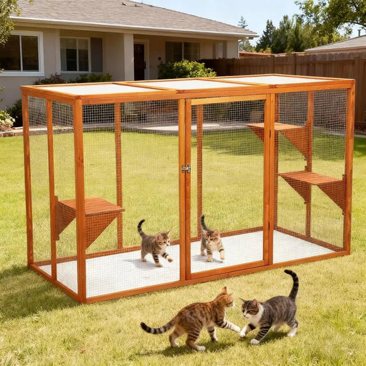 Multi Level Outdoor Catio Enclosure For Secure Pet Cat Recreation