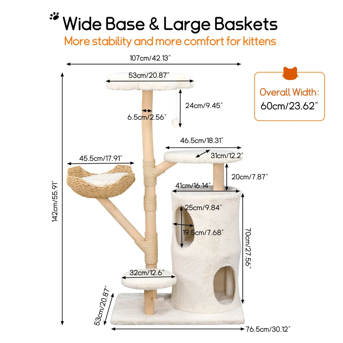 BINGOPAW Multi-Level Cat Tree With Sisal Scratching Posts And Condo