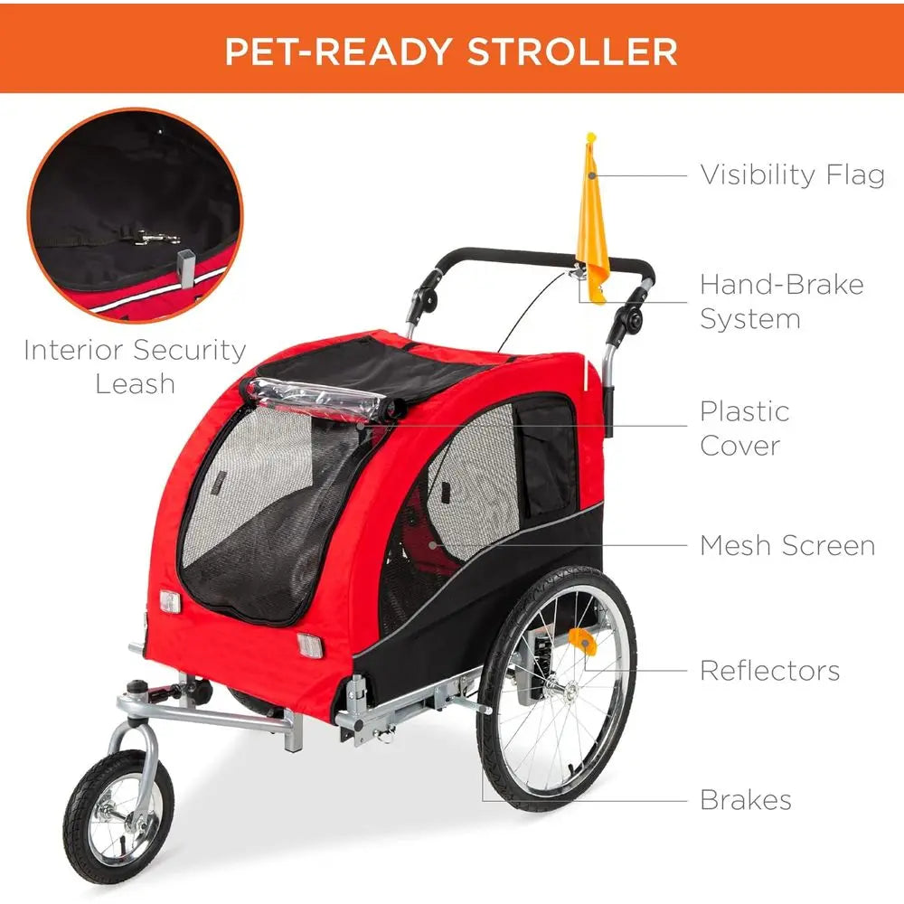 2-in-1 Dog Bike Trailer Pet Stroller With Hitch And Suspension