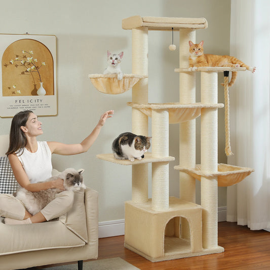 PEQULTI Cat Tree With Condo Hammocks And Scratching Posts