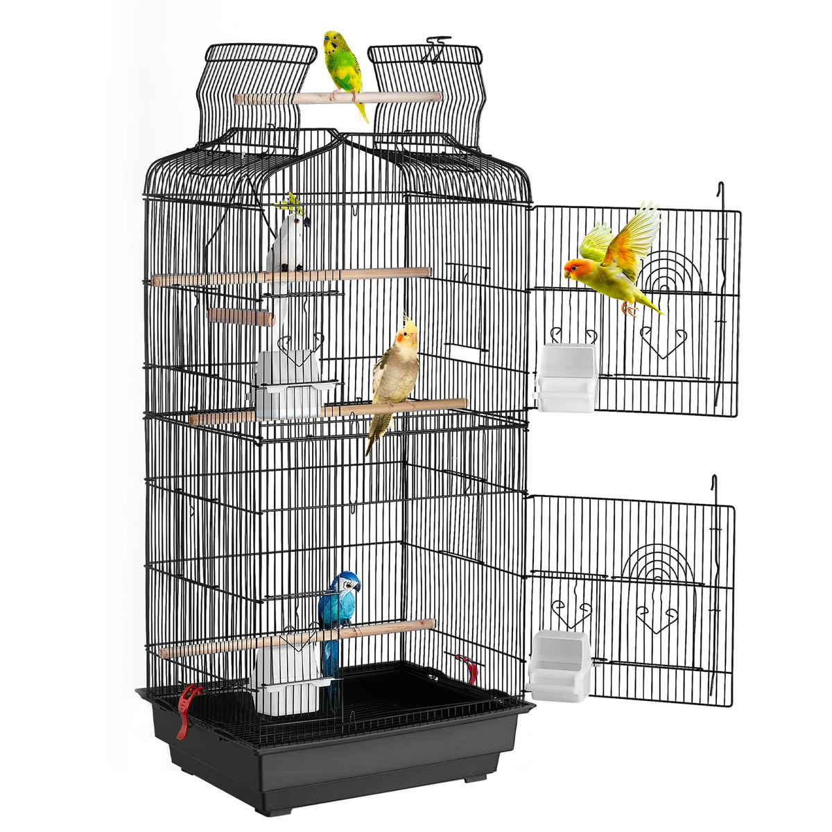 SucceBuy Hanging Bird Cage With Open Top Swing And Perch