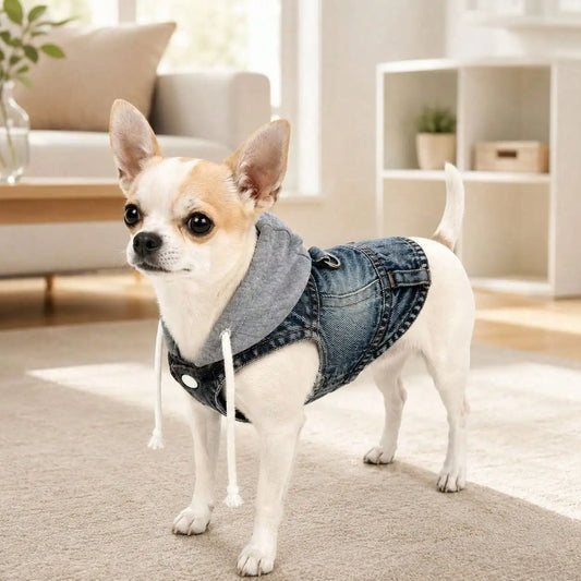 Denim Pet Hoodie Vest With Drawstring For Dogs And Cats