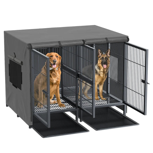 BINGOPAW Heavy Duty Metal Double Dog Crate With Removable Divider
