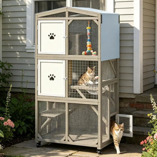 Outdoor Cat Catio With Wheels 3 Platforms Weatherproof Lockable