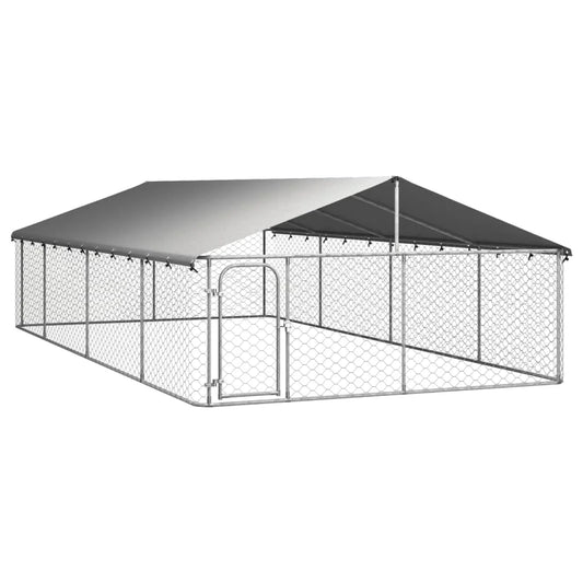 Galvanized Steel Outdoor Dog Kennel with Roof and Secure Fence