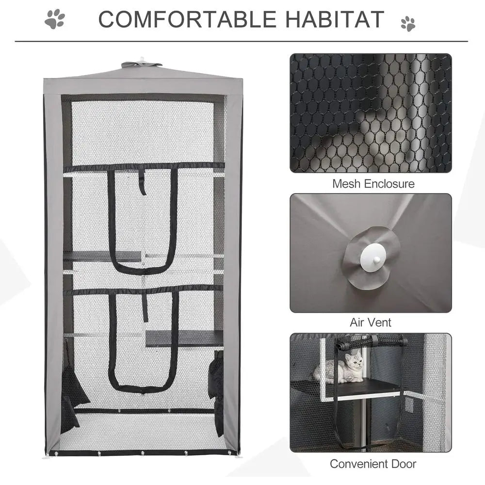 Indoor Outdoor Cat Mesh Enclosure Playpen With Platforms