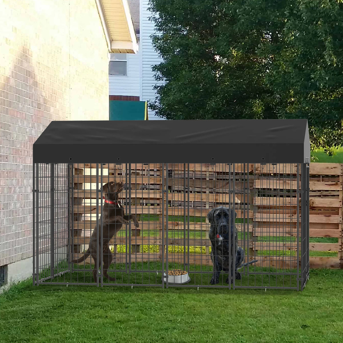 Bingopaw Outdoor Welded Wire Dog Kennel With Waterproof Canopy