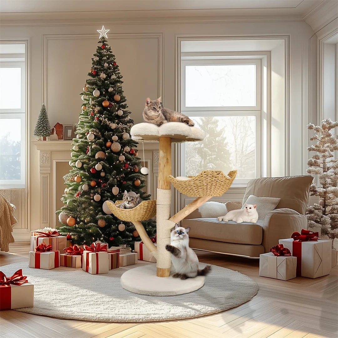 BINGOPAW Modern Wood Cat Climbing Tree With Scratching Post